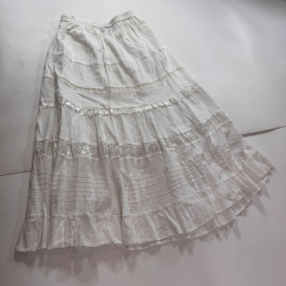 Nancy-K Skirt Womens Small White Cotton Peasant Midi Lace Tiered Boho Ruffle Hem - Picture 7 of 8